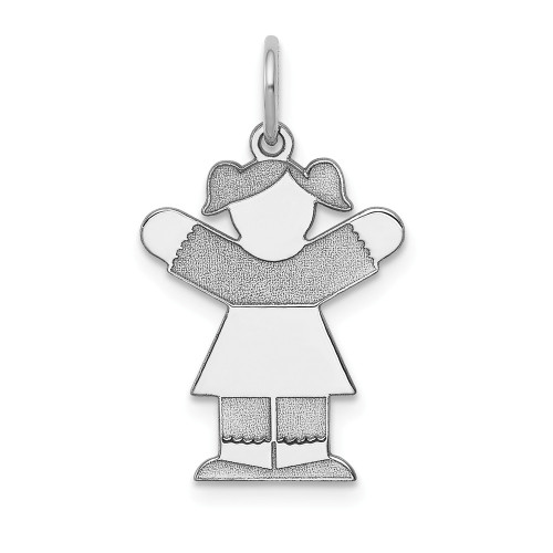 14K White Gold Laser Etched Engraveable Girl Raise Hands for Love Kid Charm - XK1110W