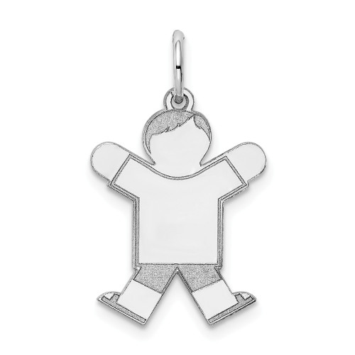 14K White Gold Polished Laser Etched Engraveable Boy Jumping with Joy Kid Charm - XK1113W