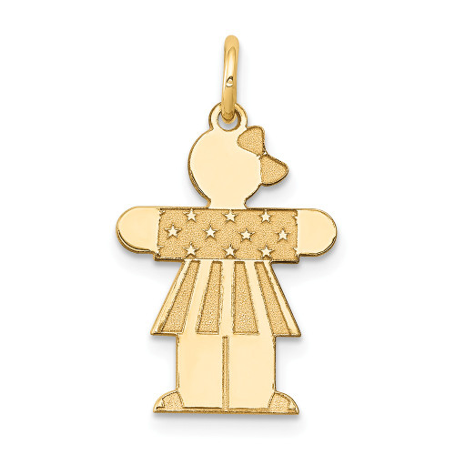 14K Yellow Gold Polished Solid Laser Etched Girl Stretch Hands for Hug Kid Charm - XK1123Y