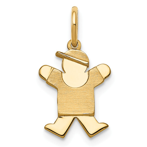 14K Yellow Gold Polished & Satin Finish Mini Boy Jumping with Joy Kid Charm - XK835
