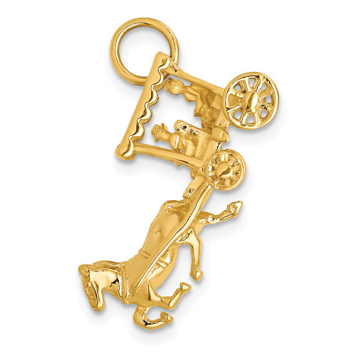 14k Yellow Gold Solid Polished Transportation 3-D Horse And Carriage Charm