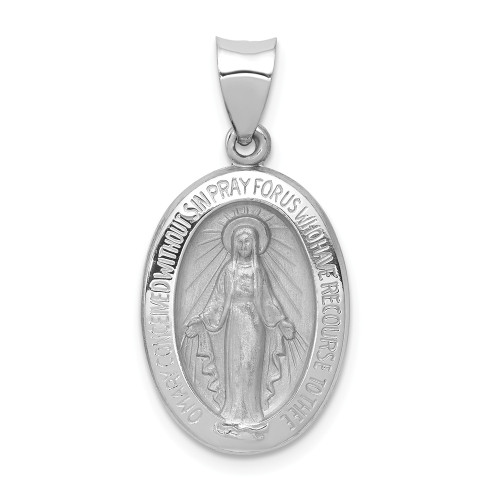 14K White Gold Polished & Satin Blessed Virgin Mary Miraculous Medal Pendant - XR1399