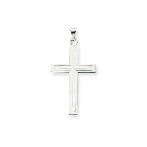 14K White Gold Solid Polished Engraveable Crucifix Cross Religious Charm Pendant - XR554