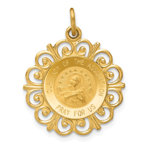 14K Yellow Gold Our Lady Of The Assumption "Pray For Us" Religious Medal Pandent - XR641