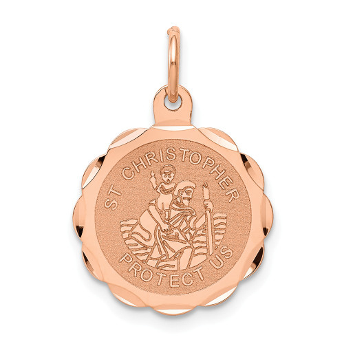 14K Rose Gold Polished St. Christopher "Protect Us" Religious Medal Charm - XR658