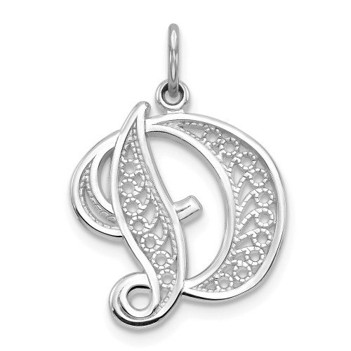 Gent's Ladies 14K White Gold Polished Initial "D" Filigree Pendant For Necklace
