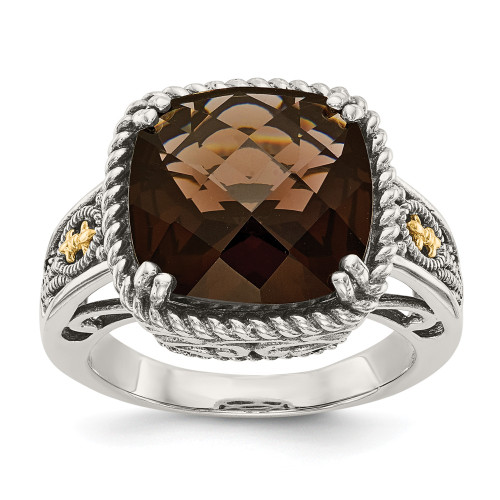 Sterling Silver w/ 14k Smoky Quartz Fleur De Lis Ring Size 6 to 8 Shey Couture