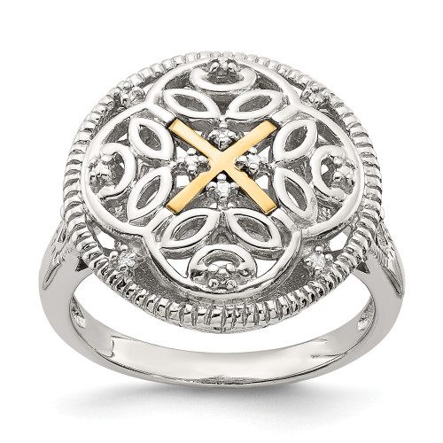 Diamond Vintage Ring Sterling Silver 14K Gold Accent 0.03 Ct Sz 6-8 Shey Couture