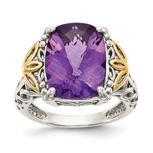 Amethyst Antique Ring Sterling Silver w/ 14K Gold Accent Size 6 - 8 Shey Couture