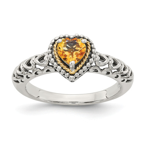 Citrine Heart Ring .925 Sterling Silver w/ 14K Gold Accent Size 6-8 Shey Couture