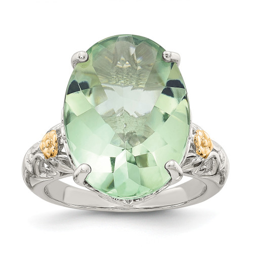 Green Quartz Ring .925 Sterling Silver w/ 14K Gold Accent Size 6-8 Shey Couture