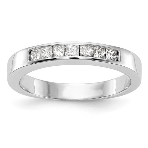 14k White Gold Princess Cut Diamond Wedding Band 7 Stone Ring 1/3 Ct to 1 Ct.