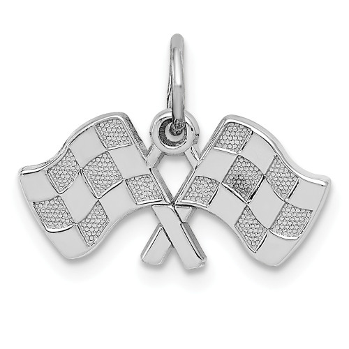 14K White Gold Polished Checkered Flags Fancy Flat Charm Pendant For Necklace