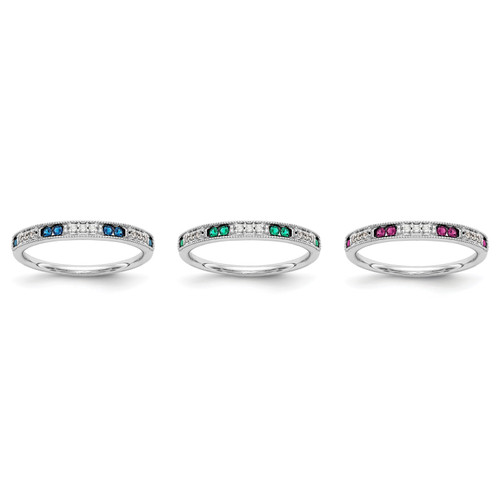 14k White Gold Diamond & Gemstone Wedding Band Milgrain Anniversary Ring 1/6 TCW