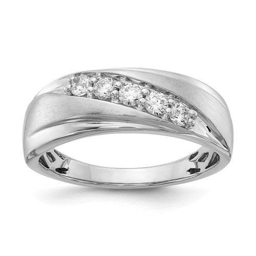 14k White Gold Men's Round Diamond Wedding Band Tiered & Grooved Ring 3/8 Ct.