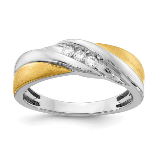 14k Two Tone Gold Men's Diamond Wedding Band 6.5mm Crossover Ribbon Ring 1/6 Ct.