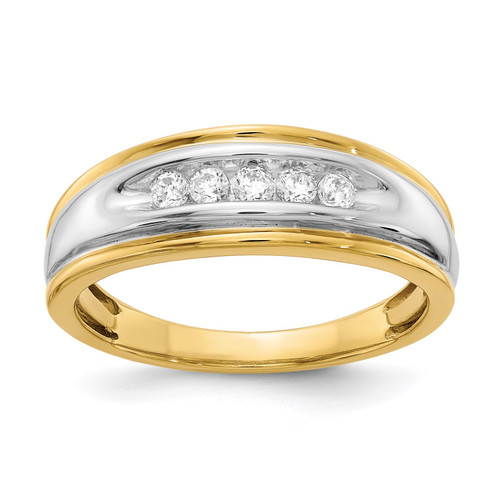 14k Two Tone Gold Men's Diamond Wedding Band 7.5mm Anniversary Ring 1/4 Ct.
