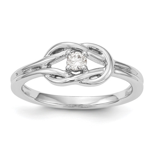 14k White Gold Solitaire Diamond Love Knot Engagement Braid Promise Ring 1/8 Ct.