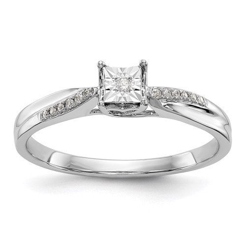 14k White Gold Miracle Set Diamond Square Engagment Promise Ring 1/20 Ct.