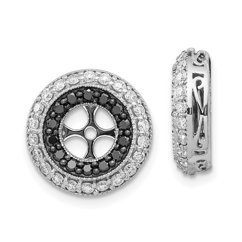 14k White Gold Black Diamond Double Circle Tiered Stud 14mm Earring Jacket 1 Ct.