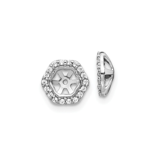 14k White Gold Round Diamond Hexagon Halo Stud 8mm Earring Jacket 0.14 Ct.