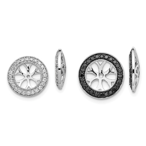 14k White Gold Black or White Diamond Halo Stud 12mm Earring Jacket 0.37 Ct.
