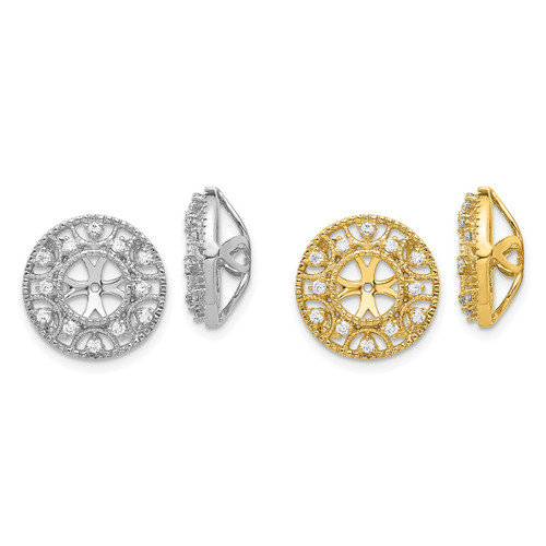 14k White or Yellow Gold Scattered Diamond Halo Stud 13mm Earring Jacket 0.24 Ct
