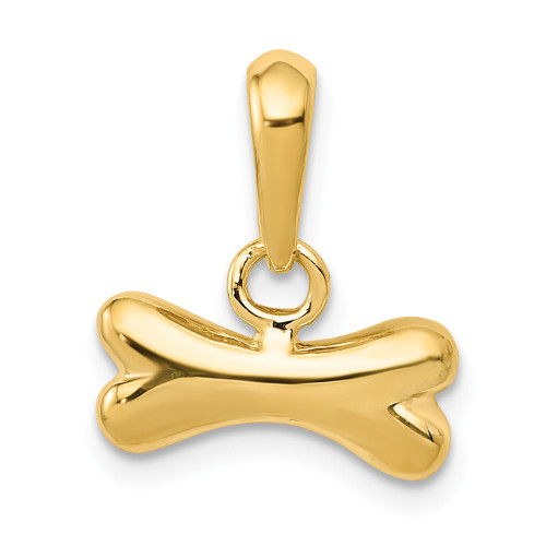 14K YELLOW GOLD POLISHED 3 DIMENSIONAL DOG BONE CHARM PENDANT