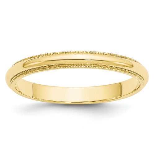 10K Yellow Gold 3mm Milgrain Half Round Wedding Band Solid Ring Sizes 4 - 14