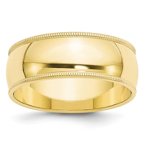 10K Yellow Gold 8mm Milgrain Half Round Wedding Band Solid Ring Sizes 4 - 14