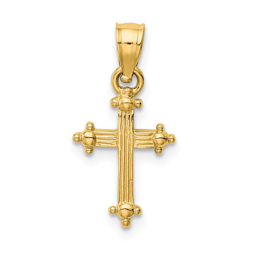 14K Yellow Gold Solid Polished Casted Small Budded Cross Pendant