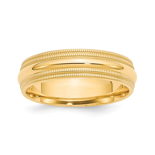 14k Yellow Gold Unisex 6mm Comfort Fit Double Milgrain Wedding Band Size 4 to 14