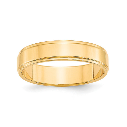 14k Yellow Gold Unisex 5mm Flat w/ Step Down Edge Wedding Band Sizes 4 to 14