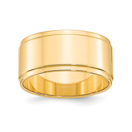 14k Yellow Gold Unisex 10mm Flat w/ Step Down Edge Wedding Band Sizes 4 to 14