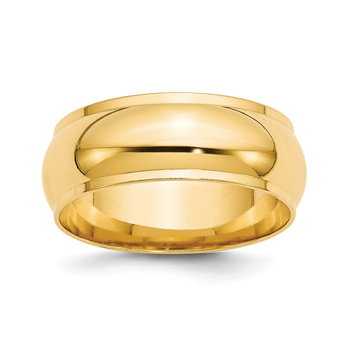 14k Yellow Gold Standard Fit 8mm Half Round w/ Edge Wedding Band Sizes 4 to 14