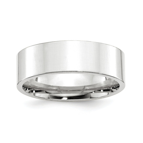 14k White Gold Lightweight 7mm Comfort Fit Flat Wedding Band Sizes 4 to 14