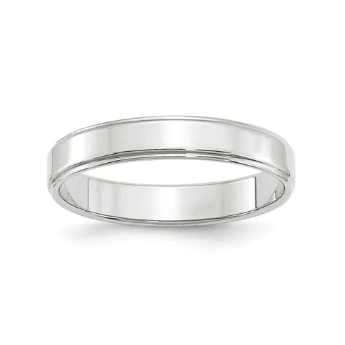 14k White Gold Unisex 4mm Flat w/ Step Down Edge Wedding Band Sizes 4 to 14