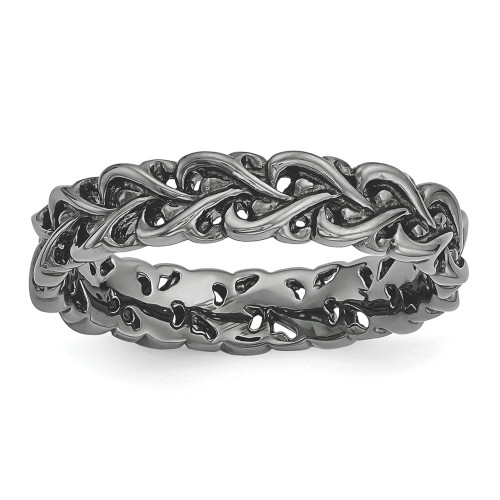 Sterling Silver Stackable Expressions Black Plated Carved Ring Sizes 5 to 10 - QSK1668