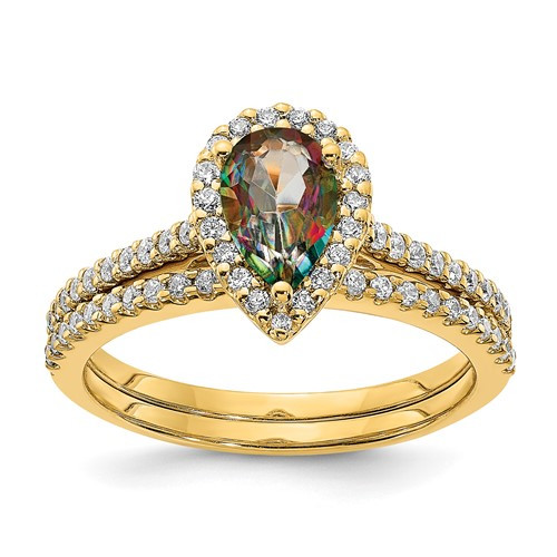 14k Yellow Gold Mystic Fire Topaz & Diamond Engagement Ring Bridal Set 1.36 TCW