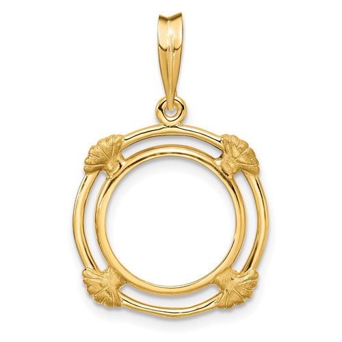 14k Yellow Gold Satin Shell Spoke Coin Bezel Prong Mounting - For Various Coins
