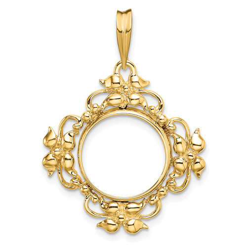14k Yellow Gold Flower Blossom Coin Bezel Prong Mounting - For Various Coins