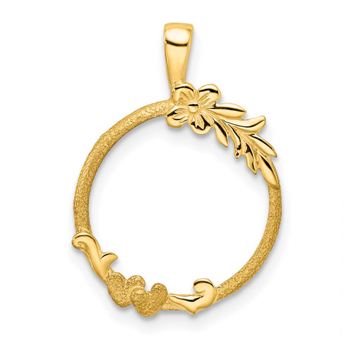 14k Yellow Gold Floral Frame Coin Bezel Pendant Prong Mounting For Various Coins