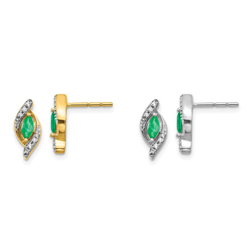 10k Yellow or White Gold Emerald & Diamond Teardrop Stud Earrings 0.43 Tcw