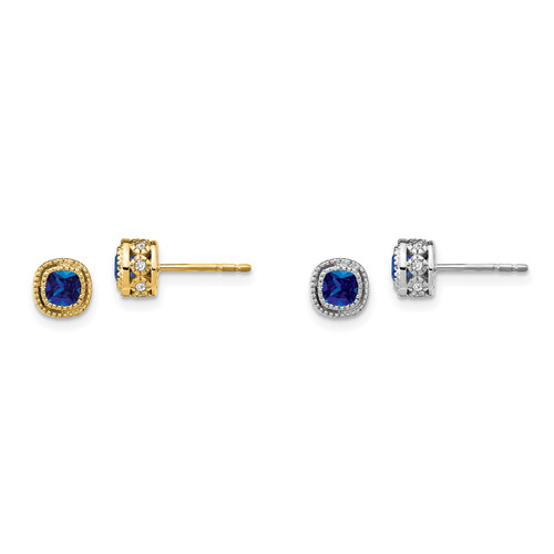 10k Yellow or White Gold Cushion Sapphire & Diamond 3D Stud Earrings 0.60 Tcw