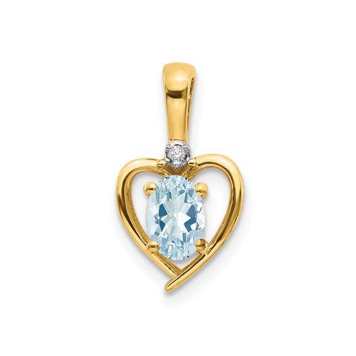 10k Yellow Gold Oval Aquamarine & Diamond Birthstone Heart Pendant 0.56 Tcw