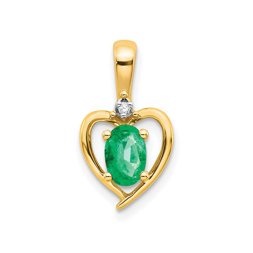 10k Yellow Gold Oval Emerald & Diamond Birthstone Heart Pendant 0.56 Tcw