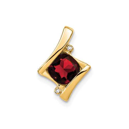 10k Yellow Gold Cushion Garnet & Diamond Fancy Teardrop Slide Pendant 1.26 Tcw
