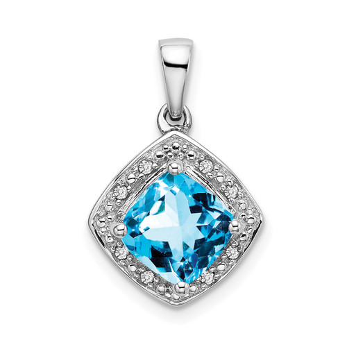 10k White Gold Cushion Cut Topaz & Diamond Tilted Square Halo Pendant 2.04 Tcw