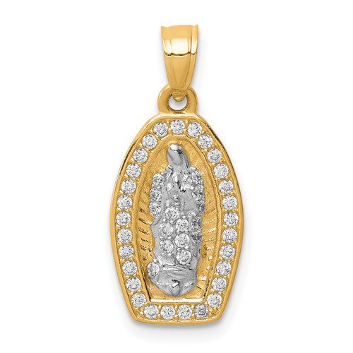 10k Two Tone Gold Cubic Zirconia | CZ | Micro Pave Lady of Guadalupe Pendant