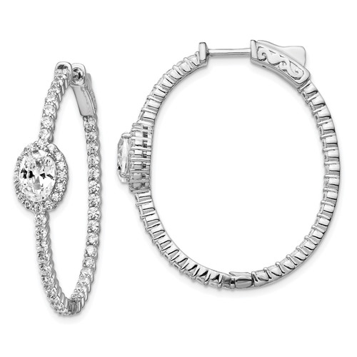 Sterling Silver Solitaire CZ In & Out Fancy Oval Hinge Hoop Earrings 38mm x 30mm